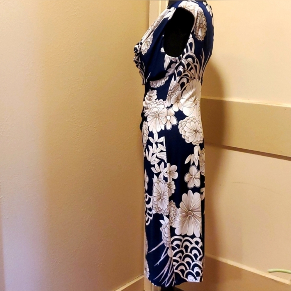 NWT Dressbarn Navy and White Floral Midi Dress, Size 10 - Picture 2 of 7